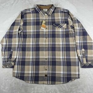 Legendary Whitetails Flannel Men's 2XT Tall Beige Blue Plaid Button Up Shirt NWT